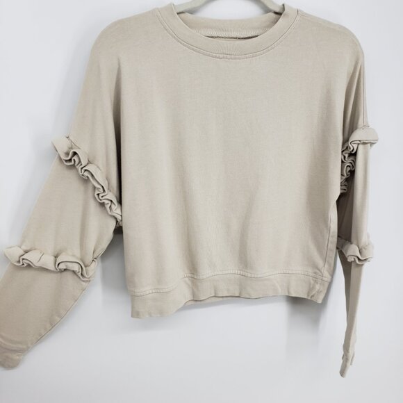 3/$25 For The Republic Ruffle Trim Pullover Sweatshirt S Womens Crew Beige Cream - Picture 3 of 8